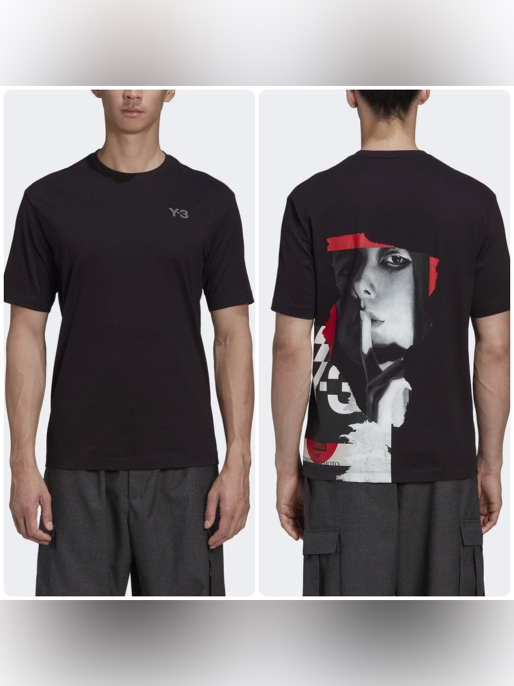 ADIDAS Y-3 Small Logo Printing Round Neck Short Sleeve Black T-Shirt